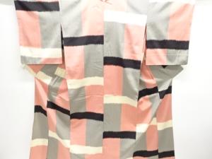 大正ロマン　横段に縞模様織出しお召し単衣着物